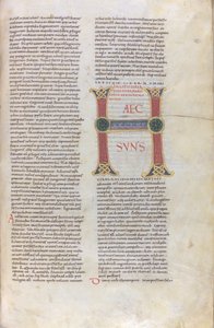 Incipit af Femte Mosebog, Capulettera med inskriptionen Haec sun, 11. århundrede (miniature, membranhåndskrift) af Unknown artist