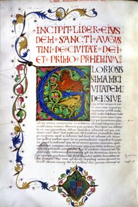 Begyndelsen af ​​manuskriptet til "De civitate dei" af Saint Augustin. 15. århundredes manuskript. Milano, Bibl, Trivulziana. af Unknown artist