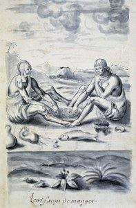 Indianere nærer sig selv - i ""Dialog eller interview af en franskmand med en vild"" af Unknown artist