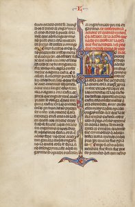 Initial R: To mænd i færd med at sælge en hest og fire mænd foran en dommer af Unknown artist