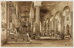 Interiør i en katedral i Syditalien af Unknown artist