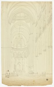 Interiør af en gotisk katedral af Unknown artist