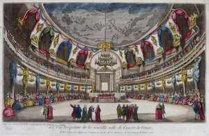 Interiør af en koncertsal i Venedig. 1700-tals stik. af Unknown artist