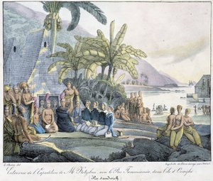 Interview af hr. Kotzebuës ekspedition med kong Tammeamea på Ovayhi Island. (Sandwichøerne) af Unknown artist