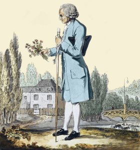 Jean-Jacques Rousseau (1712-78) Samler urter i Ermenonville, juni 1778 - Repræsentation af filosoffen Jean Jacques Rousseau (1712-1778), der plukker blomster i Ermenonville. af Unknown artist