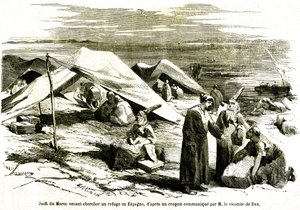 Jøder fra Marokko søger tilflugt i Algesiras i Spanien i midten af det 19. århundrede (kobberstik) af Unknown artist