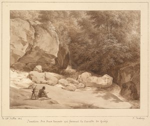 Forbindelse mellem de to vandløb, der danner Cascade de Grésy af Unknown artist