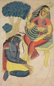 Krishna stryger Radhas fødder (verso) af Unknown artist