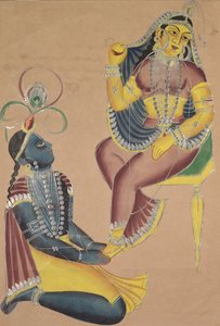 Krishna stryger Radhas fødder af Unknown artist