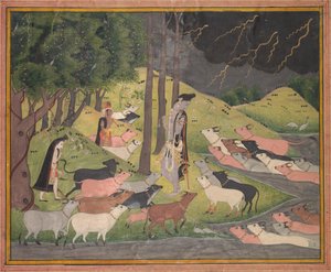 Krishna tilkalder køerne af Unknown artist