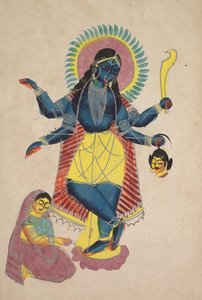 Krishna som Kali tilbedt af Radha (recto) af Unknown artist