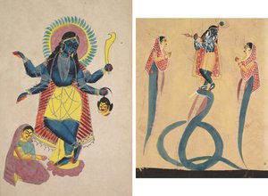 Krishna som Kali tilbedt af Radha (recta); Krishna Quells the Pervading Kaliya (Verso) af Unknown artist