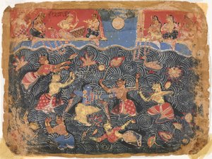 Krishna dyrker sport med gopierne i Jumna-floden, fra en Bhagavata Purana af Unknown artist