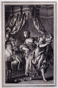 La Chageure des trois commerces- i ""Fortællinger og noveller på vers"" af Jean La Fontaine. 1762. af Unknown artist