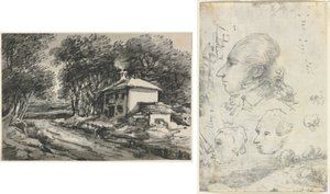 Landskab med Sommerhus (recto); Studier af hoveder (verso) af Unknown artist
