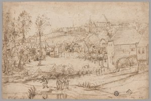 Landskab med Flod og Mølle af Unknown artist
