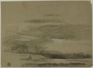 Landskab med sol, der bryder gennem skyer af Unknown artist