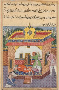 Latif, der har myrdet sin bror, anklager falsk Khurshid for gerningen, fra en Tuti-nama (Fortællinger om en papegøje): 32. Nat af Unknown artist