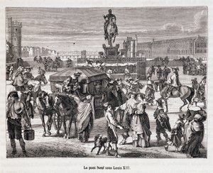 Le Pont Neuf under Ludvig XIII - Indgravering af det 19. århundrede af Unknown artist