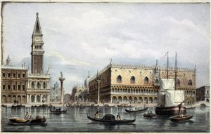 Le mole vu du canal - i "Album med de vigtigste udsigter over Venedig"", ill. af Marco Moro, red. Gio Brizeghel, v.1840 af Unknown artist