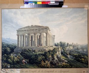 Concordiatemplet i Agrigento (Sicilien, Italien) (Concordiatemplet i Agrigento). Anonymt maleri. Akvarel på papir, 66,5 x 88 cm, begyndelsen af ​​1800-tallet. Landskab, romantik. Regionalt kunstmuseum, Vinnytsia (Ukraine). af Unknown artist
