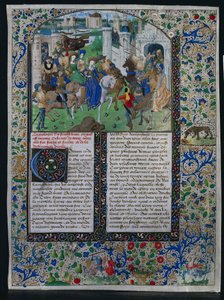 Blad fra Jehan de Courcys "Chronique Universelle": Kong Priam møder Helen og Paris uden for Trojas porte af Unknown artist