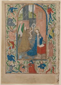 Blad fra en timebog: Bebudelsen (recto) af Unknown artist