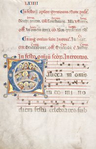 Blad fra en Gradual: Indledning (G) med Kristus, Jomfruen og Apostlene af Unknown artist