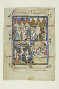 Blad fra en billedcyklus: Kristus bærer korset, korsfæstelsen, nedstigningen fra korset og gravlæggelsen af Unknown artist