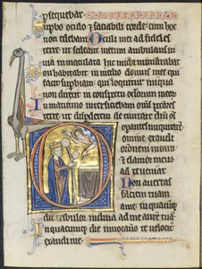 Blad fra en Psalter: Indledende D: David i bøn foran et alter og Kristus i en sky (2 af 2 udskårne blade) af Unknown artist