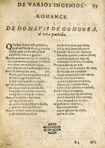 Luis de GOGOORA Y ARGOTE, "Romance a una partida" (tryk) af Unknown artist