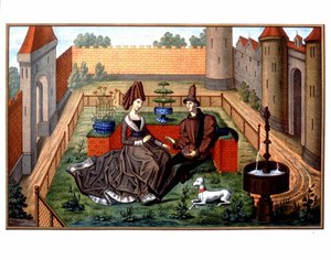 Maulgis og den smukke Oriande (høflig kærlighedsscene), middelalder af Unknown artist