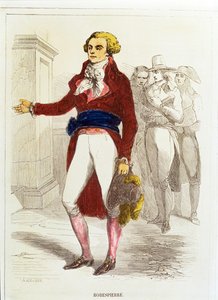 Maximilien Robespierre, håndkoloreret radering (håndkoloreret radering) af Unknown artist
