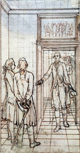 Møde med Goethe og Jung Stilling i Strasbourg. 19. århundrede tegning. af Unknown artist