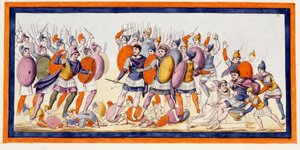 Menelas (til højre), en græsk kriger er netop blevet såret af en pil fra en allieret af trojanerne. Iliaden, sang IV. Stik fra slutningen af 1700-tallet. af Unknown artist