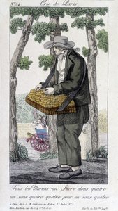 Købmand af kastanjer med sukker - i “” Cris de Paris””, deb. 19. århundrede af Unknown artist