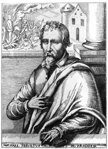 Michel Servet (Michel de Villanueva) (1511-1553), spansk læge og teolog. Gravering af Unknown artist
