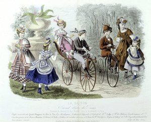 Mødre, børn og cykler i børnehaven (børnemode) - i “” Le journal illustré des dames”” af Unknown artist