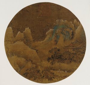 Bjerglandskab: klipper, tempel og fyrretræer af Unknown artist