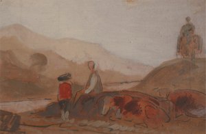 Bjergrigt Landskab med Figurer ved en Sø af Unknown artist