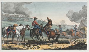 Beridet artillerist, der leder tre heste af Unknown artist