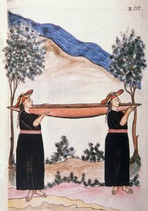 Moyobamba-indianere iført deres kano, fra bogen "Trujillo del Peru" eller "Codex Martinez Companion", af Baltazar Martinez Companion og Bujanda, biskop af Trujillo (1782-1785) af Unknown artist
