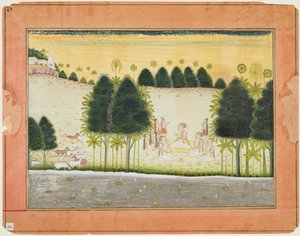 Nanda og de ældste i råd med kohyrderne, fra en Bhagavata Purana af Unknown artist