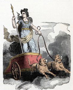 Nordisk mytologi: Frigga - Nordisk mytologi: gudinden Freyja i sin vogn trækker af katte