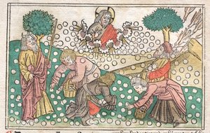Nürnberg Bibelen: Manna falder fra himlen af Unknown artist