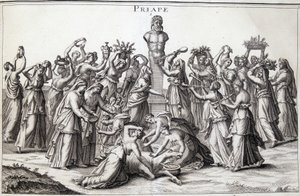 Tilbud fremsat af kvinder til guden Priape (Priapos), den asiatiske gud for fecondite, som kom til Grækenland. Sted for tilbedelse af Lampsaque. af Unknown artist