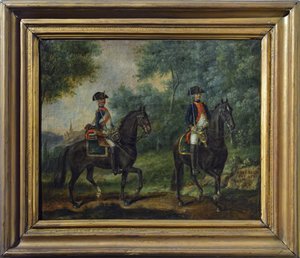 Officer og soldat ved Mestre de Camps-regimentet i 1790, slutningen af det attende århundrede (olie på lærred) af Unknown artist
