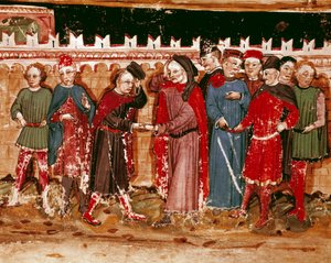 Embedsmænd fra Miniature-gabellen fra manuskriptet (Ms. H V-5) "Codex de Privileges"" af Unknown artist