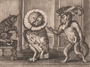 Owl, Monkey and Cat fra Mezzotintoes af Smith, Vol. III af Unknown artist