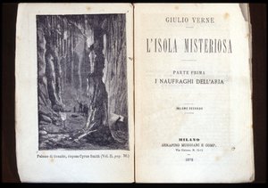 Side af en italiensk udgave af "Den mystiske ø" af Jules Verne. 1878. Milano. af Unknown artist
